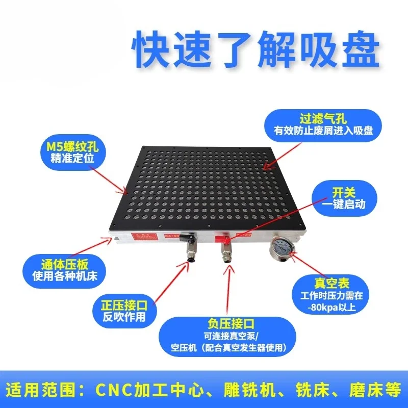Multiple vacuum suction discs  No sealing strips  Copper-aluminum PVC board