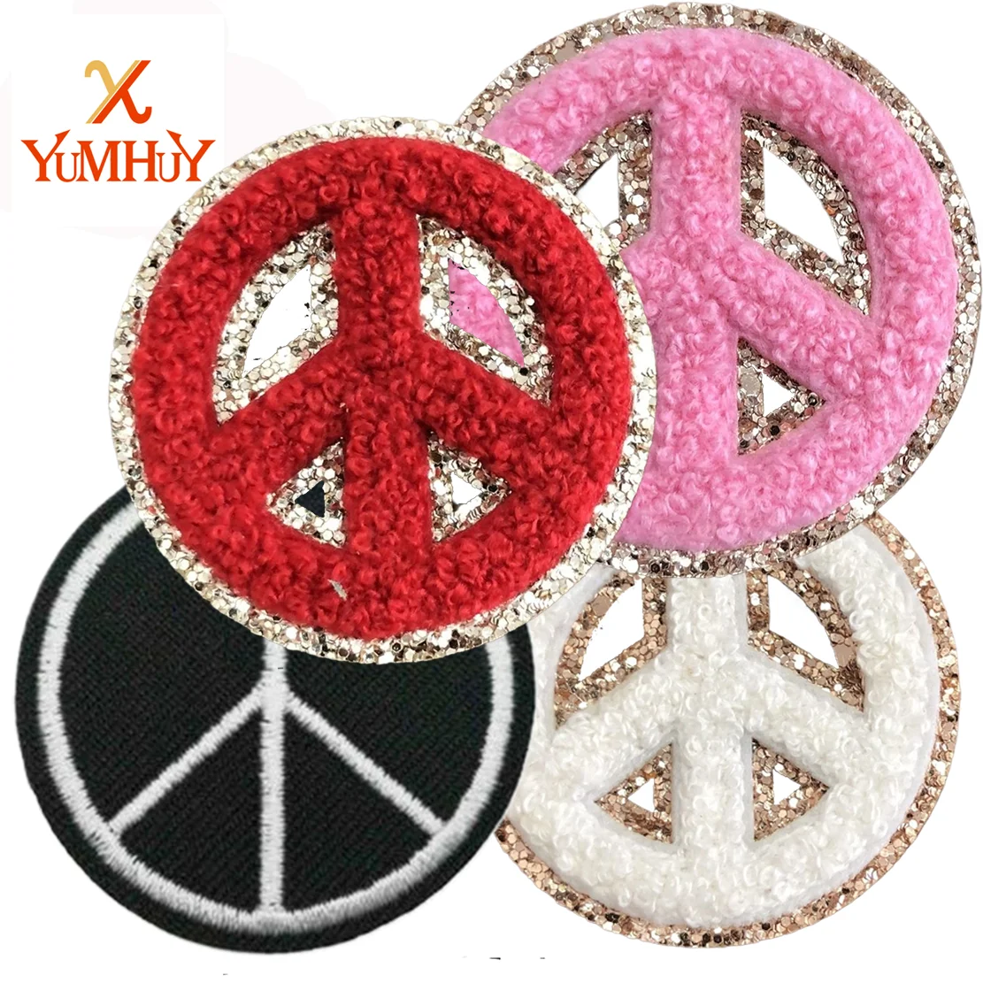 Embroidered Chenille Patch with Peace Sign, Self-Adhesive Embroidery, Spirituality Patches, Iron Sew On