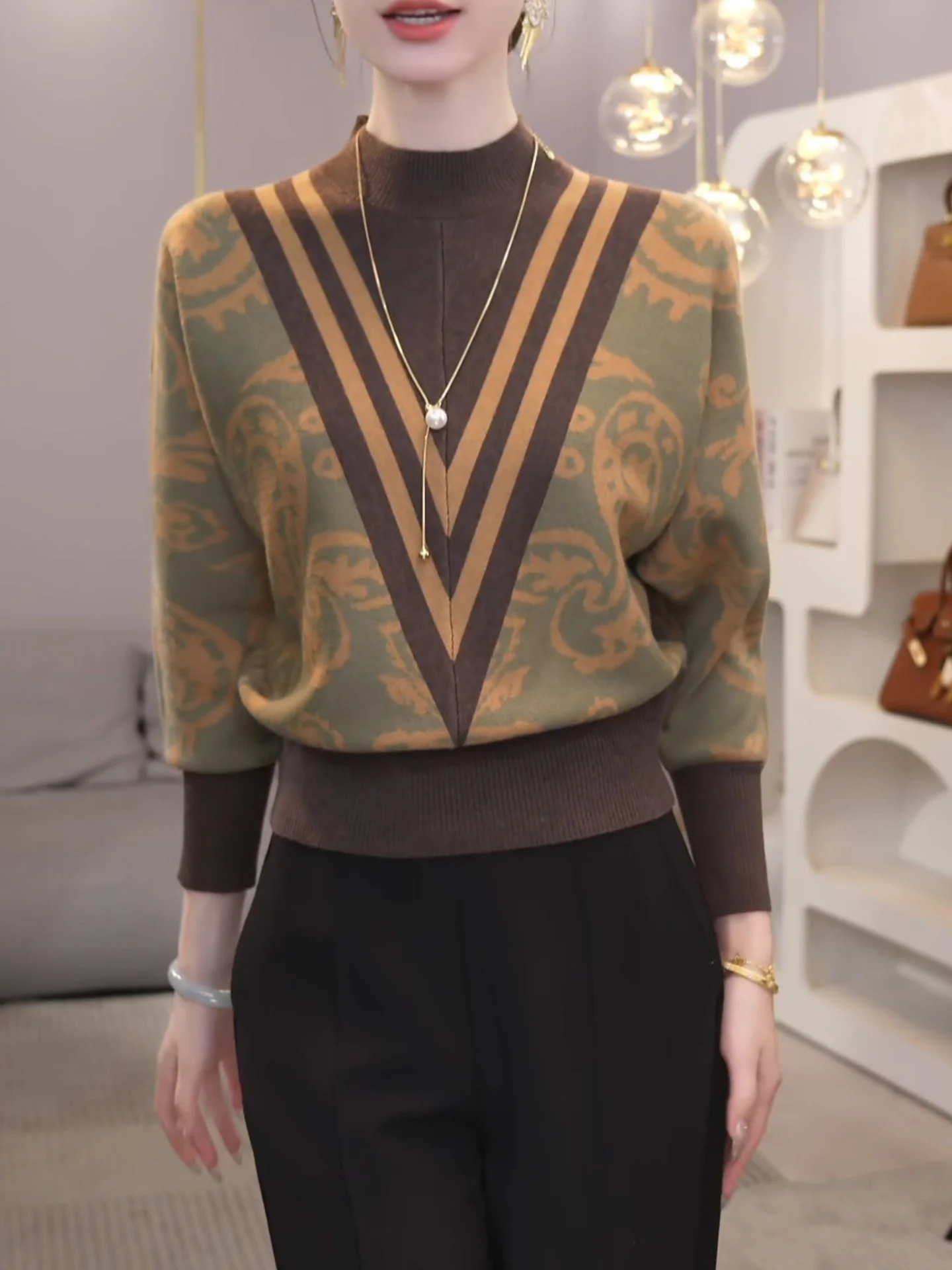 

Корейский вязаный свитер-поло с высоким воротником в стиле колор-блок для женщин, большие размеры, осень-зима, новинка