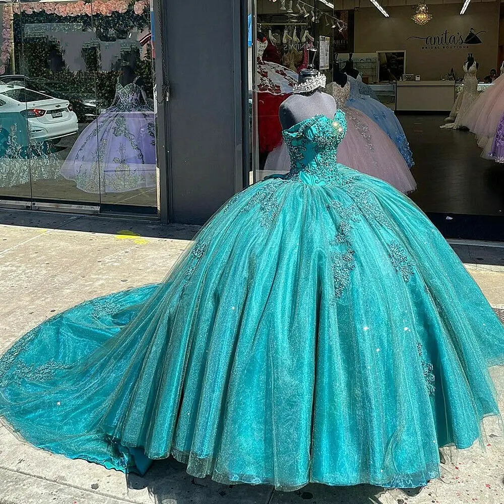 ANGELSBRIDEP Emerald Green Quinceanera Dresses Beaded 3D Flowers Appliqued Celebrity Party Gowns Graduation Vestido De 15 Anos