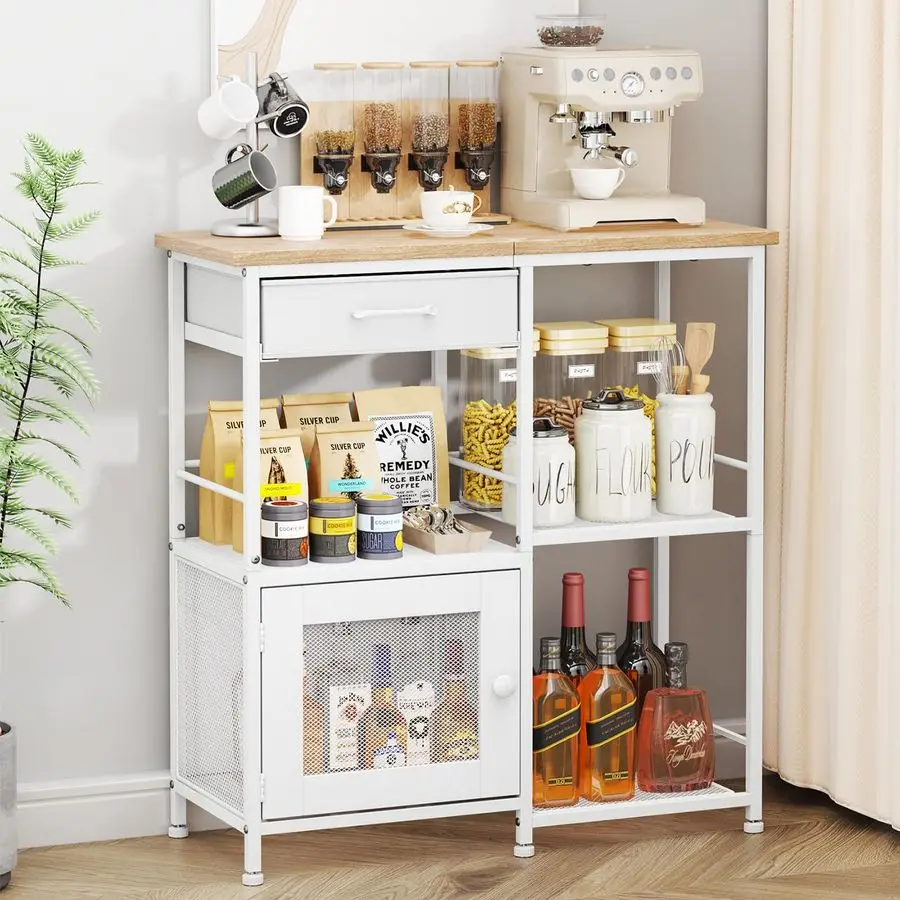 

Coffee Bar Cabinet for Home Farmhouse Coffee Stand Station MultiPurpose Storage Cabinet with Adjustable Feet, Drawers Kitchen B