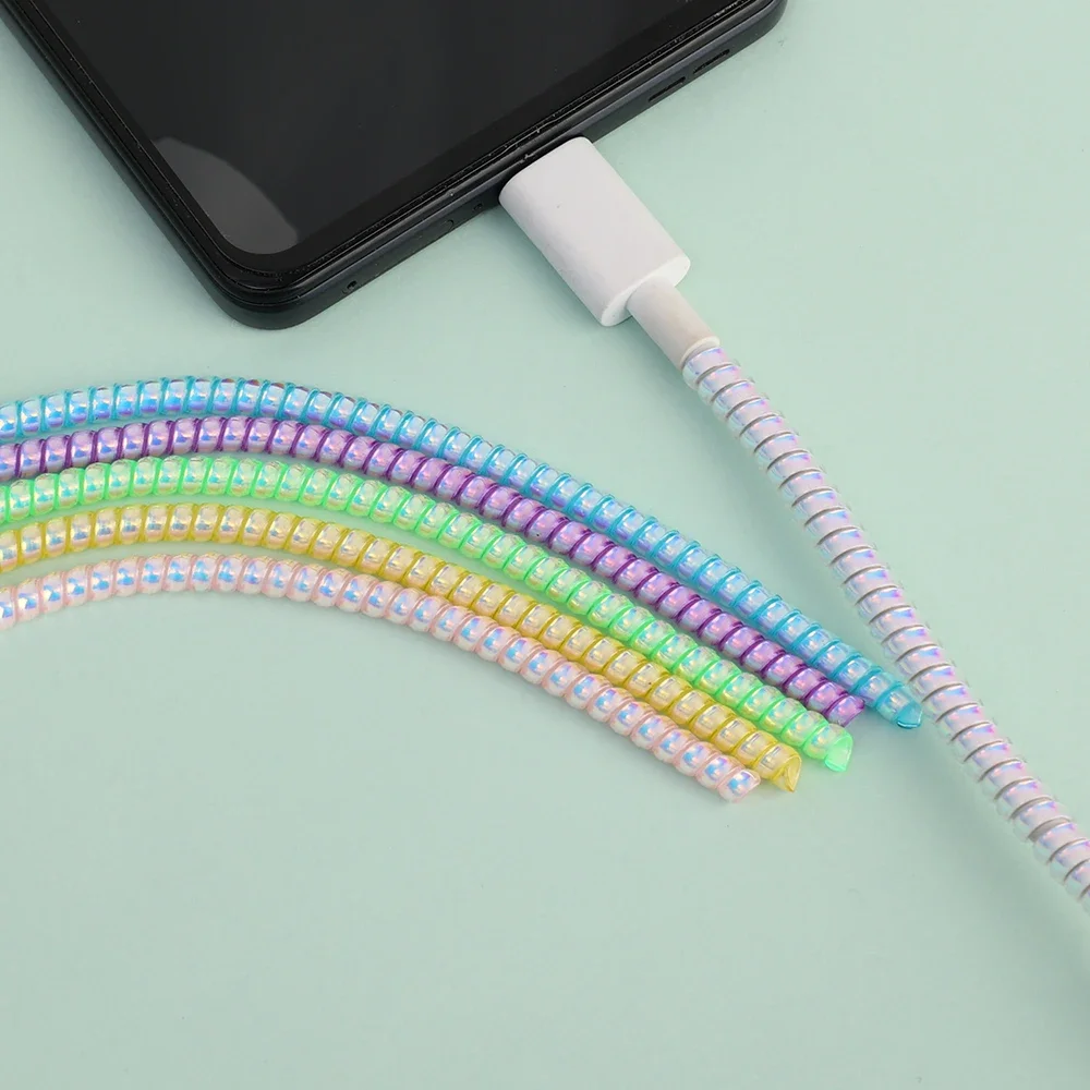 Laser Spiral Data Cable Protector Sleeve USB Charging Line Cord Cute Cover Wrap Anti-biting Cable Winder For iPhone Mi Universal