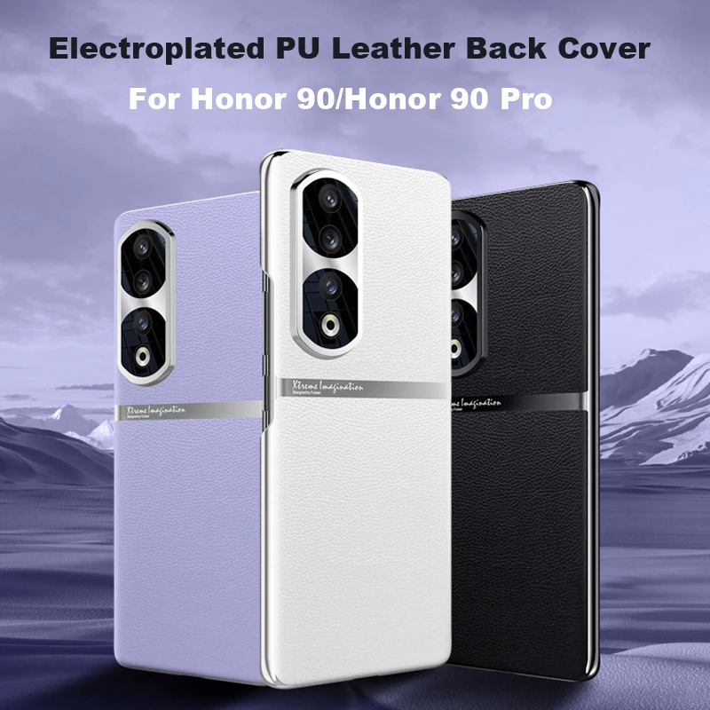 coque For Honor 90 Case Luxury Plain PU Leather + Electroplating Frame Camera Protection Cover for Honor 90 чехол