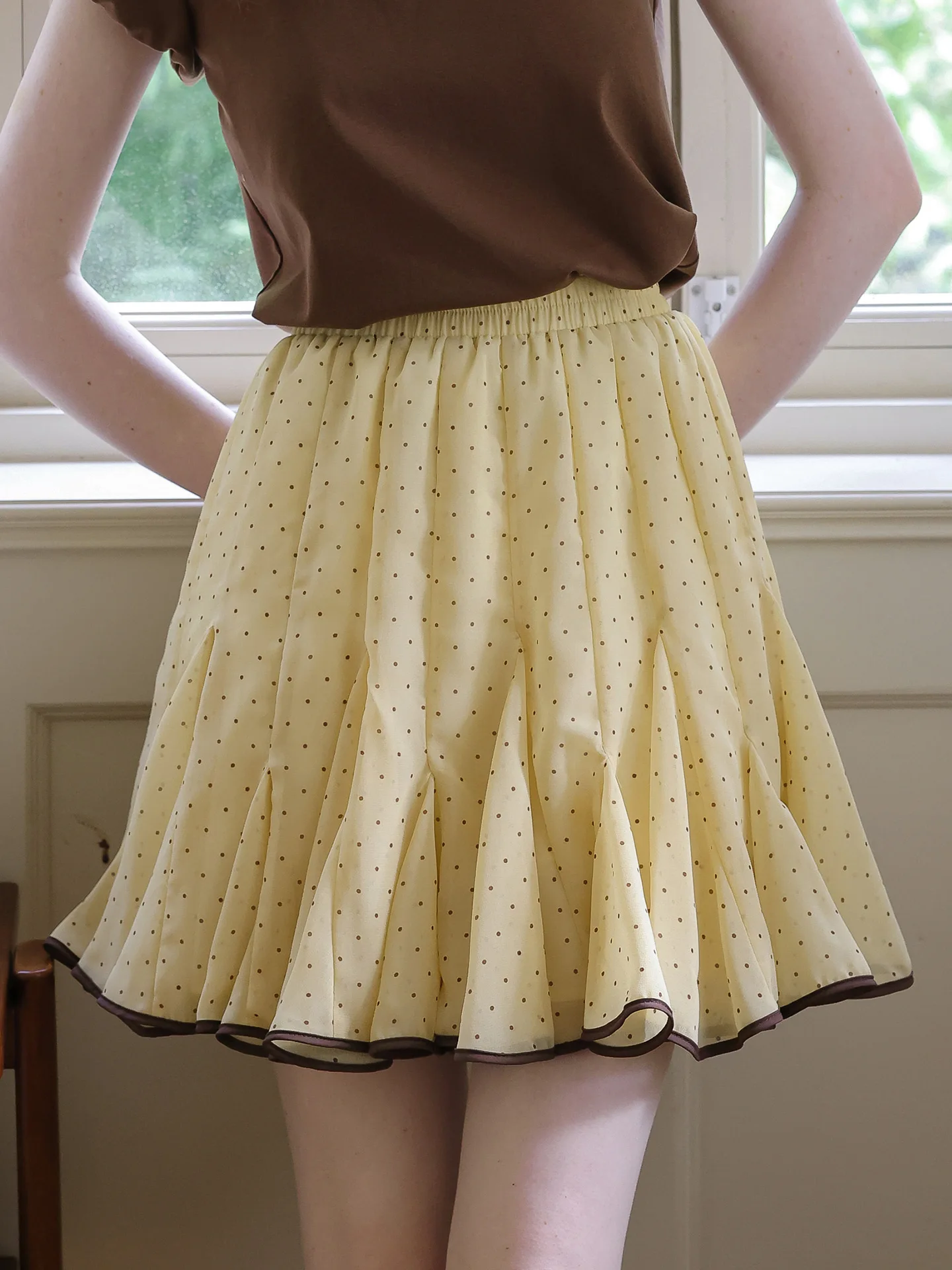 Yellow Polka Dot Chiffon A-Line  Skirt Women's Summer Elastic High Waist Patchwork Maxi Skirt Commute Vintage Skin-friend...