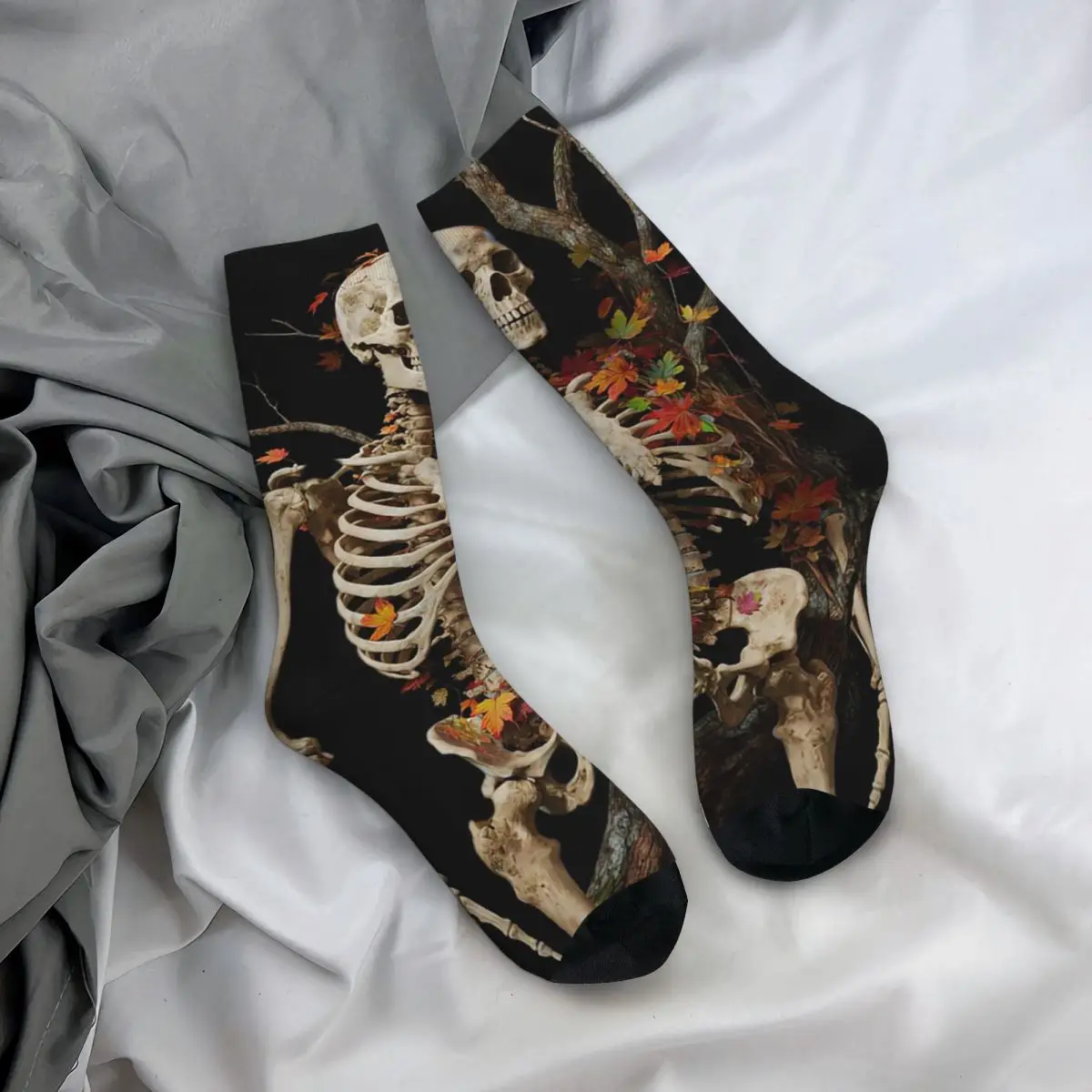 All Seasons Crew Stockings Gothic Skeleton Tree Printed Socks Funny Long Socks for Men Women Valentine's Day Gifts