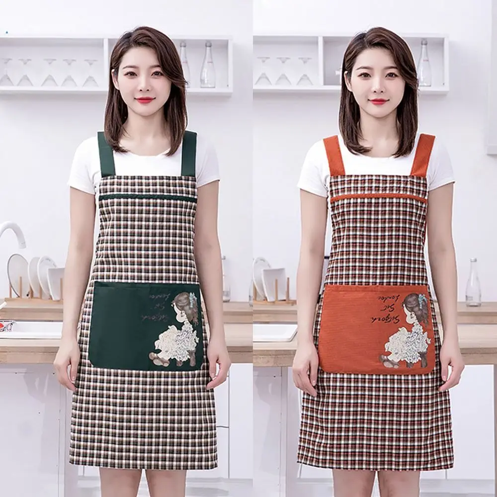 Household Women Kitchen Apron Wear Resistant Cartoon Girl Restaurant Uniform Breathable Cloth Antifouling Work Apron