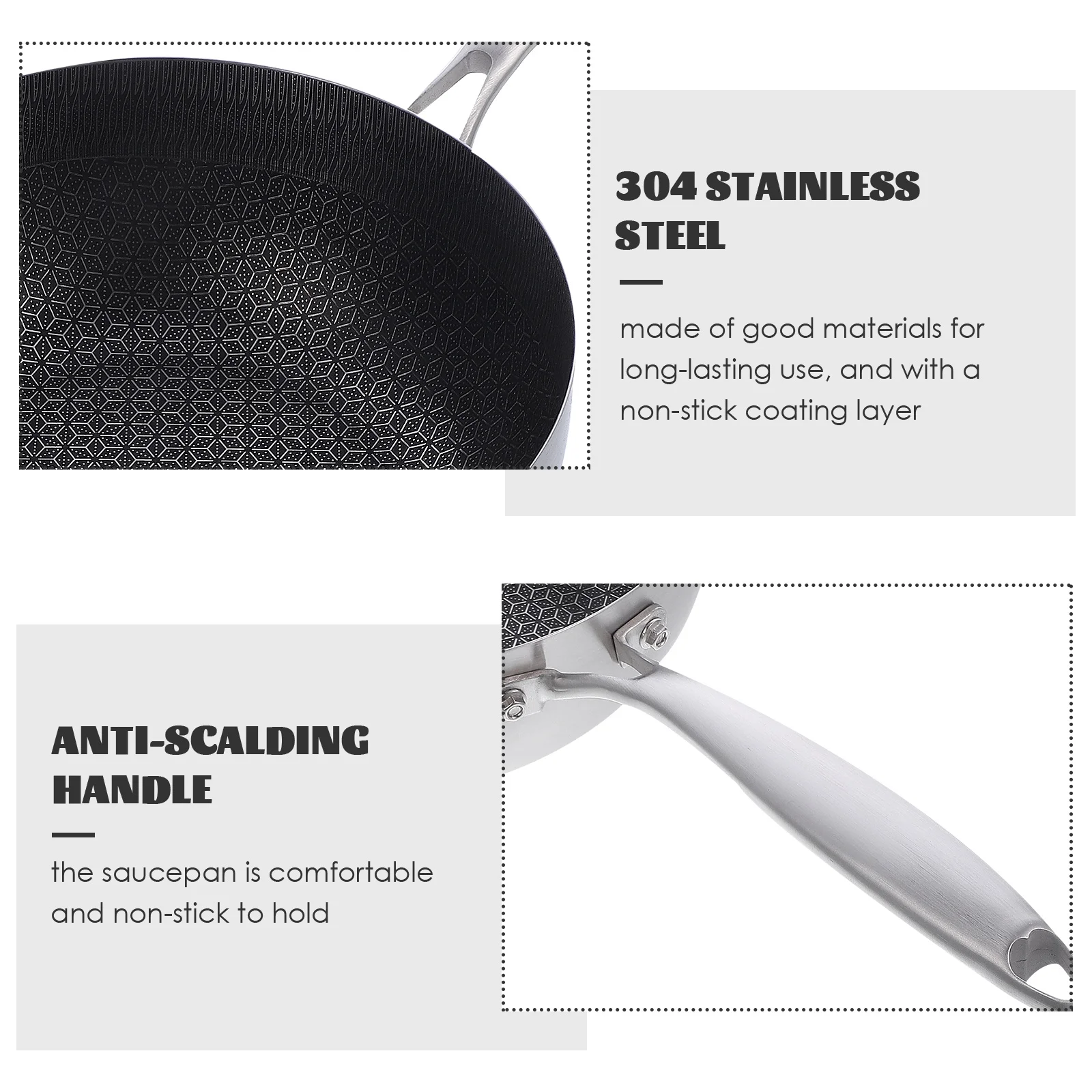 

Stainless Steel Saucepan Nonstick Honeycomb Fry Pan Cooking Pot Milk Warmer Butter Melting Kitchen Cookware