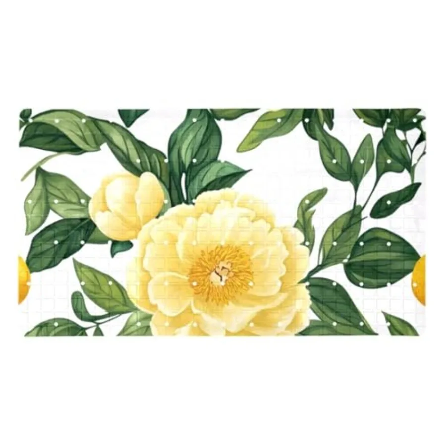 

Коврик для ванной и душа с желтыми цветами, лимонами и зелеными листьями, нескользящий, с дренажными отверстиями и присосками, для ванной комнаты