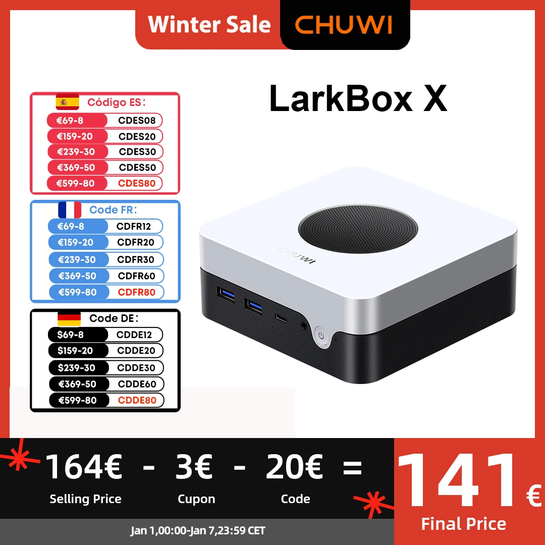 CHUWI-Mini PC LarkBox X para juegos, Intel N100, 12th, 15W, 12GB, LPDDR5, 512GB, SSD, Windows 11, WiFi, 6, BT, 5,2, almacenamiento extendido de hasta 1TB