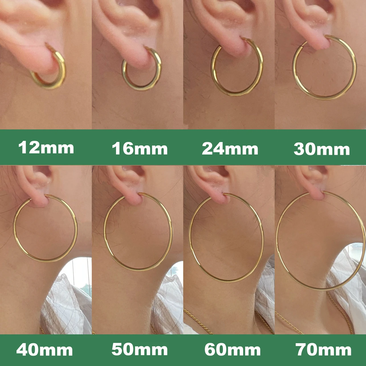 Stainless Steel 12-70mm Minimalist Big Circle Hoop Earrings for Women Trendy Gold Color Metal Smooth Round Earring Jewelry