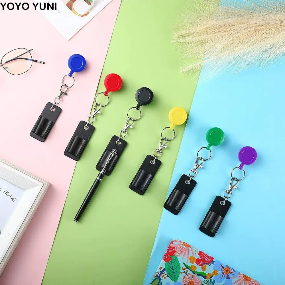 

Pen Holder Keychain Badge Reel Pen Holder Pen Organizer Retractable Ballpoint Pen Belt Clip PU Leather Sleeve Pouch