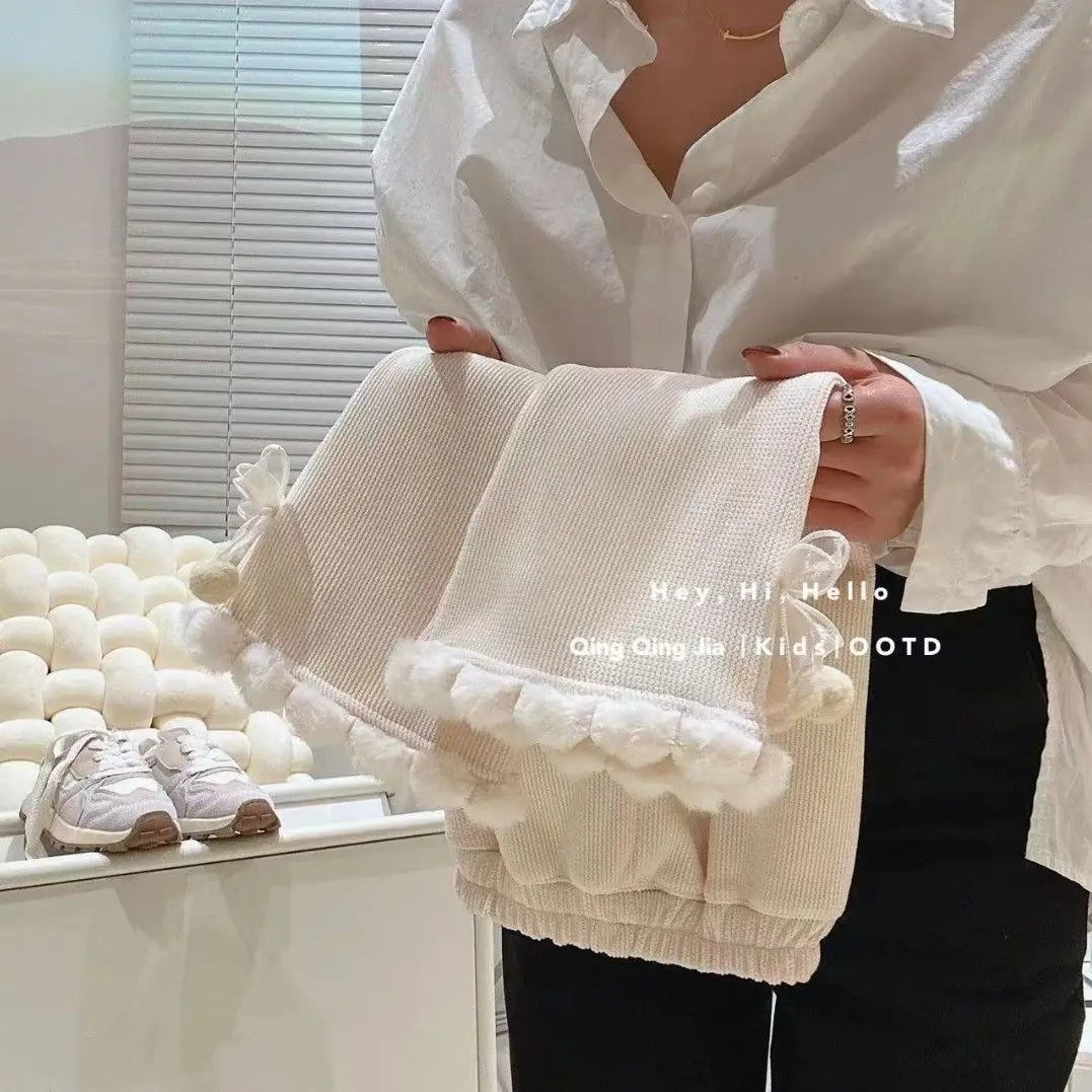 الفتيات الخريف الشتاء السراويل الطويلة غير رسمية موضة جديدة للأطفال لطيف وهمية الفراء القوس الكورية بانت ملابس الأطفال السراويل