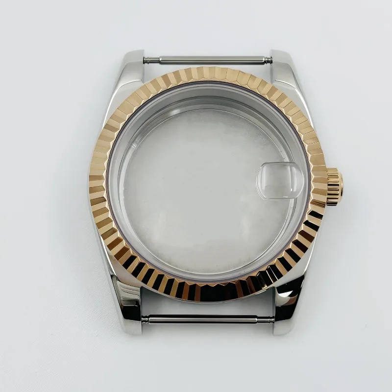 Log Room Case 36/39MM Dog Teeth Ring Oyster Round Edge Watch Case Sapphire Glass for NH35 Movement