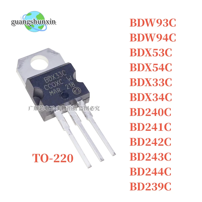 10PCS New BDW93C BDW94C BDX53C BDX54C BDX33C BDX34C BD240C 242C 243C 244C 239C BD911C BD912C BD241C TO-220 Darlington transistor