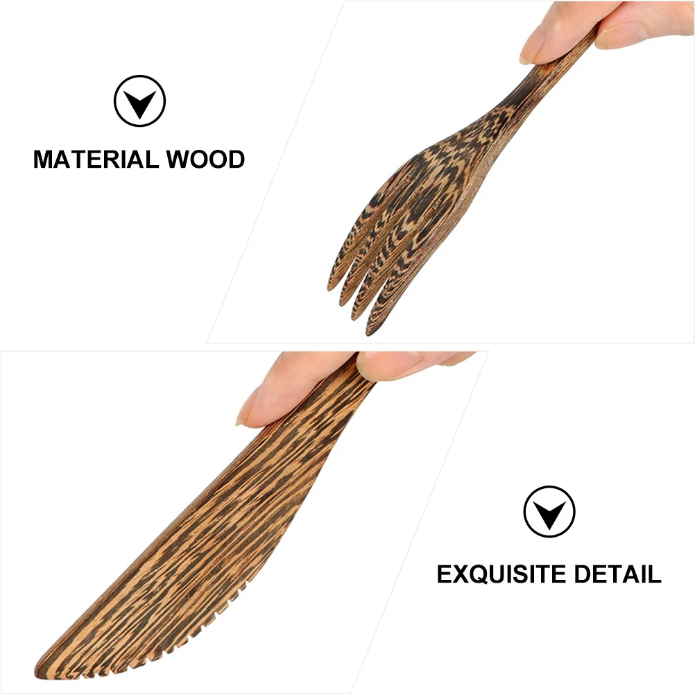 

3pcs 1 Set Wooden Cutlery Set Natural Spoon Fork Knives Tableware Kit For Home Restaurant Outdoor No Paint Wood Kitchen