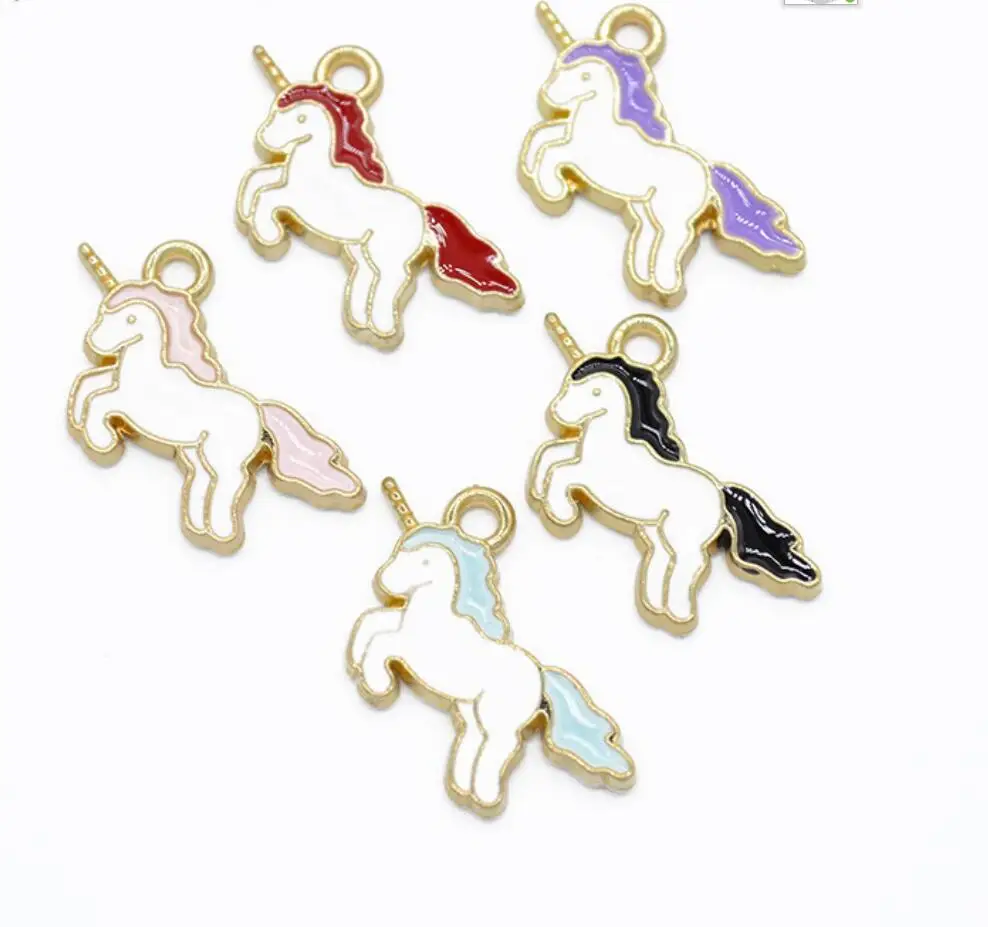 50pcs/lot Enamel Charms Rainbow Unicorn Pendants For DIY Handmade Earrings Necklaces Jewelry Making Crafts 18*15mm F0650