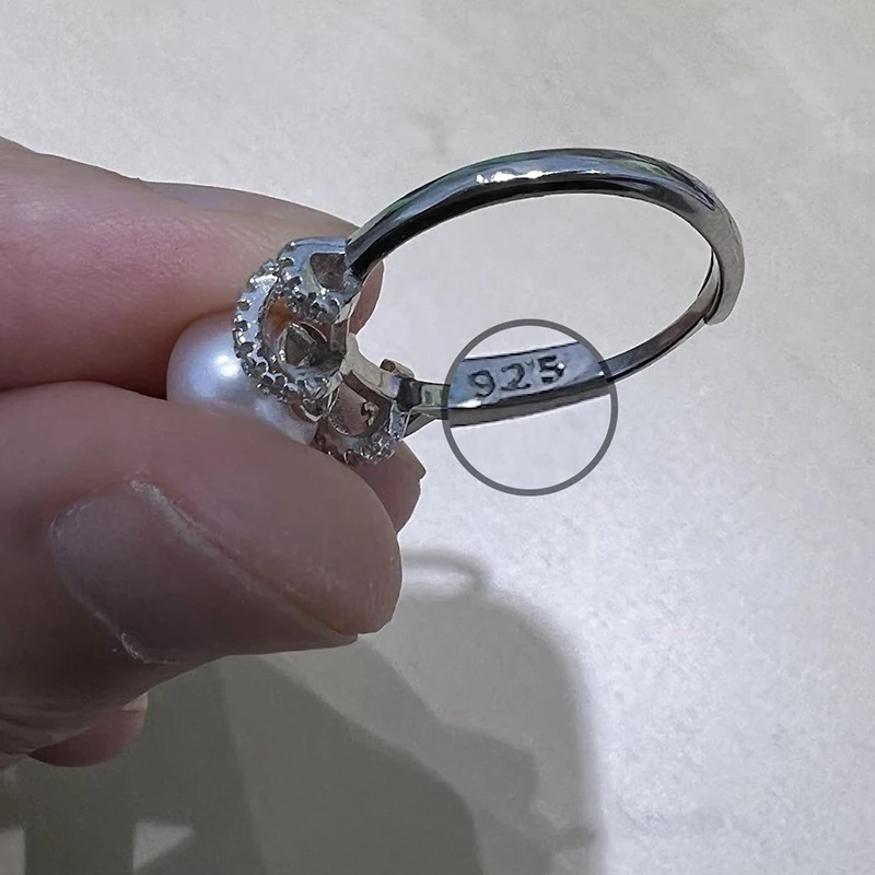 Encircling zircon inlays 925 Sterling Silver Classic Natural Freshwater Pearl Ring 8-9MM adjustable size  Gifts for Woman  RF