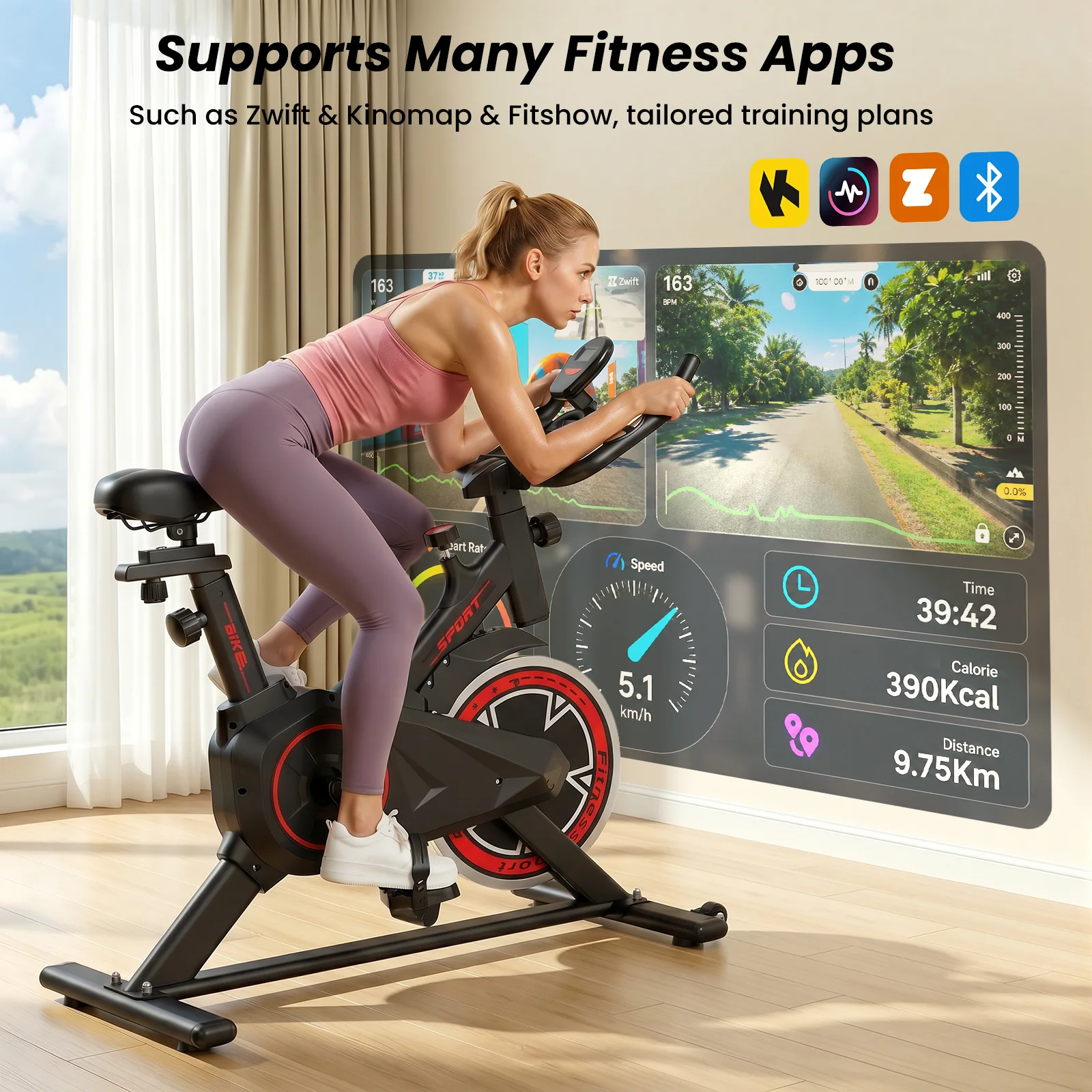 Formill DC001A & DC002A – magnetisches, stationäres Heimtrainer-Fahrrad, Indoor-Cycling-Fahrrad mit 8 kg schwerem Schwungrad, LCD-Monitor, verstellbarer Sitz und Tablet-Halterung für das Training im eigenen Fitnessraum. – Detail 9