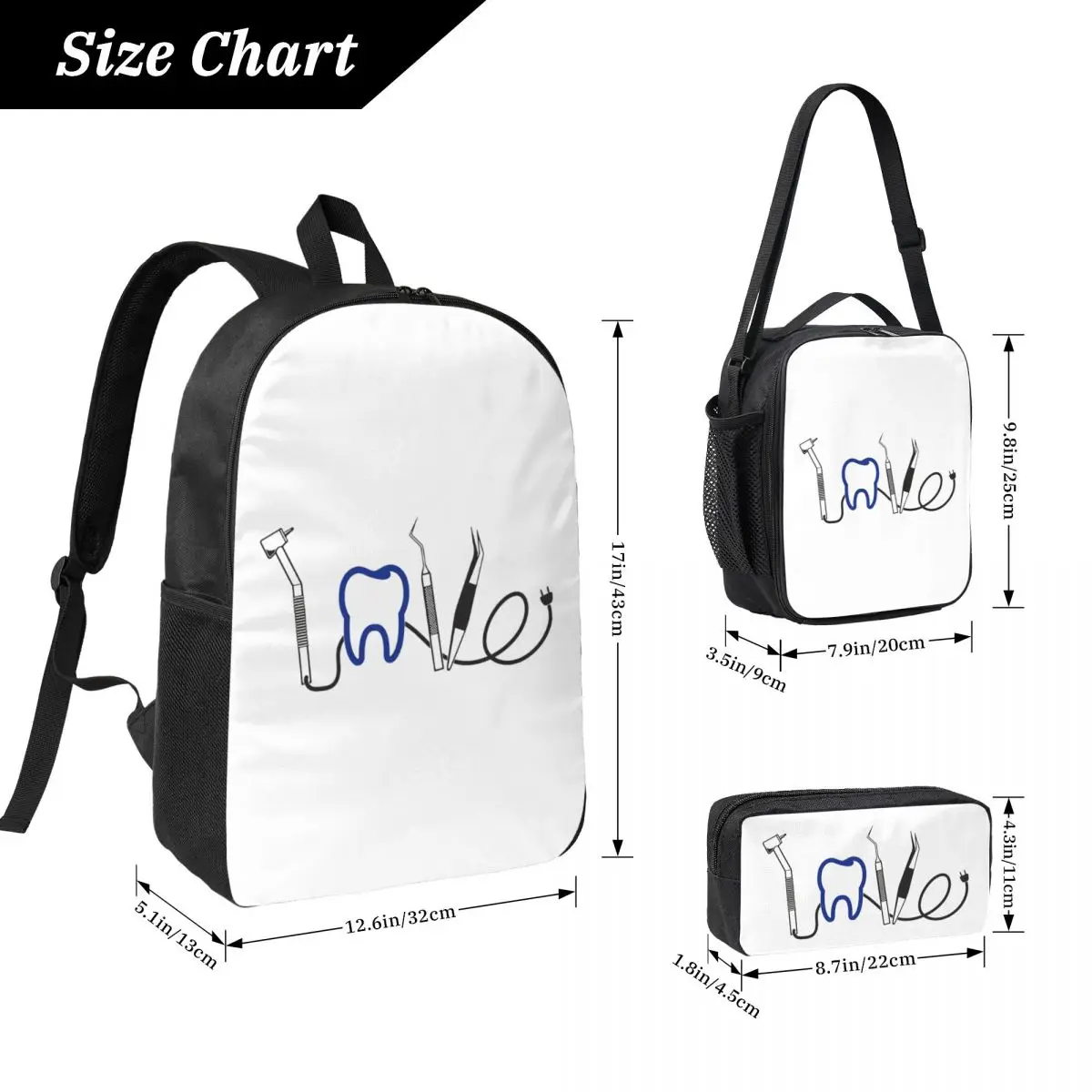 

Dentist Dental Teeth Tooth Doctor Backpack Student Boy Girl BookBag School Bag Shoulder Bags 3ps Insulated Lunch Bag Pencil Case