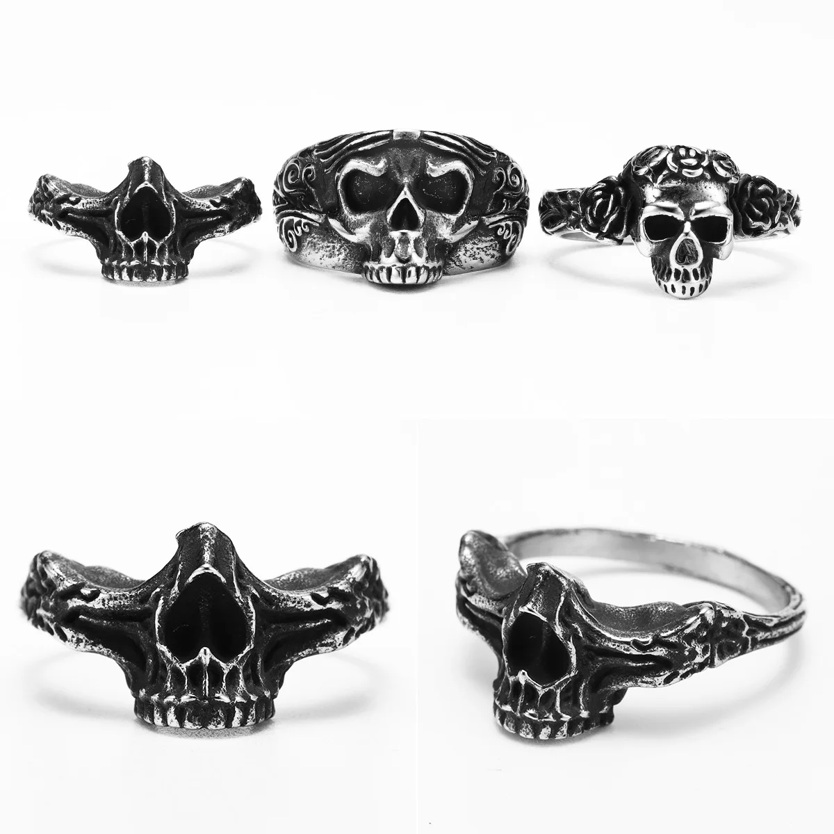 Bridge of Nose Skull Men Rings Stainless Steel Women Jewelry Punk Gothic Rock Vintage Black Fashion Accessories Gift Wholesale view 6