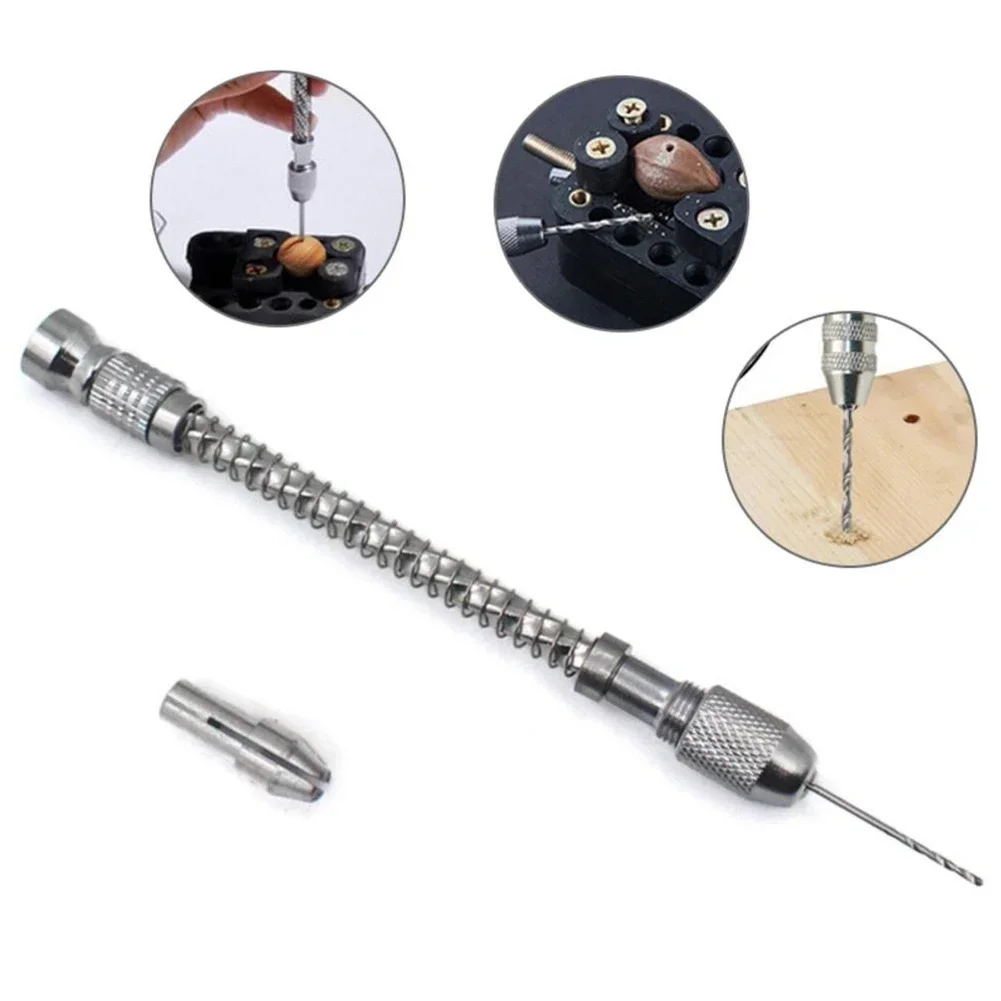 Practical Hand Drill Semi-Automatic Silver Tools Woodworking 0.1-2mm Alloy Chuck Drill Bit Drilling For Carving