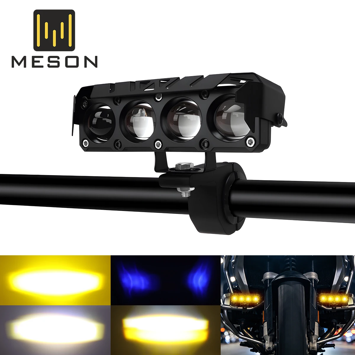 

Motorcycle LED Spotlight Work Lamp Dual Color Yellow White Warning Flash Light 4Lens 12V Devil Eyes Headlight Driving Light
