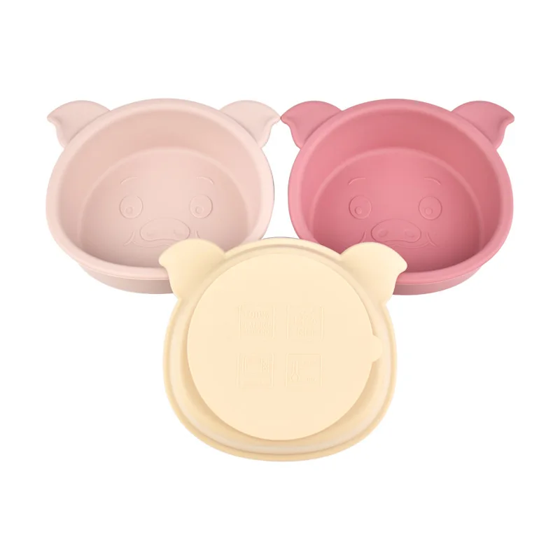 New Cartoon Pig Food Grade  Children Dinnerware BPA Free Dishes Silicone Baby Suction Plate Bowl Kid Toddler Tableware 1PC
