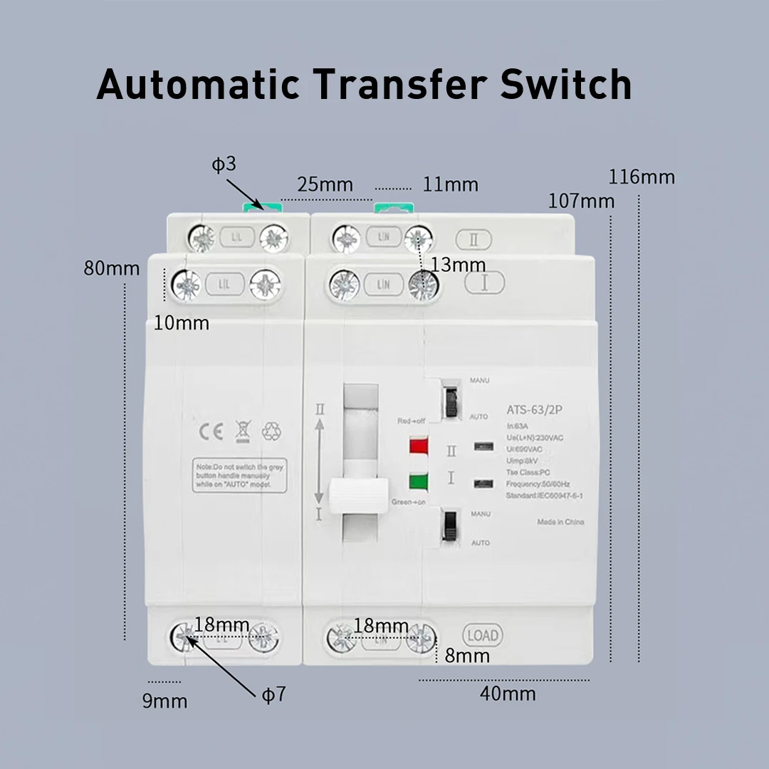 

Uninterrupted Automatic Transfer Switch PC Class ATS 2P 4P 25A 40A 63A 110V 220V Mains Power Generator Dual Power Backup
