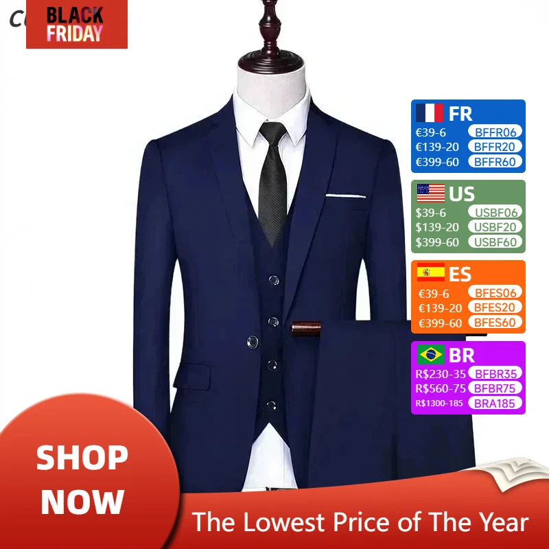 Suits For Men Wedding 3 Pieces 2 Full Set Elegant High Quality Groom's Jackets Vest Pants Luxury Blazers 2024 Formal Clothing