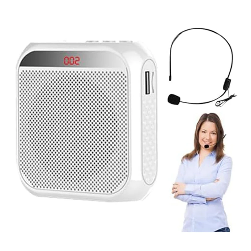 Portable Voice Amplifier Megaphone Mini Audio Speaker With Microphone Rechargeable Loudspeaker For Teachers White Easy To Use