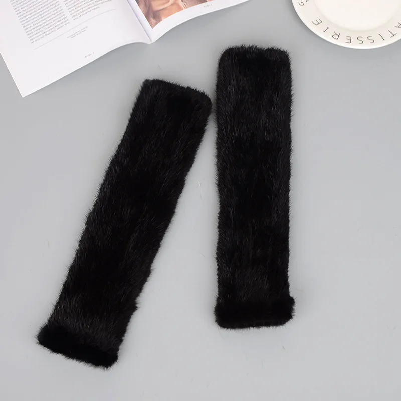 New Women 100% Real Genuine Knitted Mink Fur Mittens Winter Warm Lady Real Fur Fingerless Gloves Handmade Knit Mink Fur Mitten