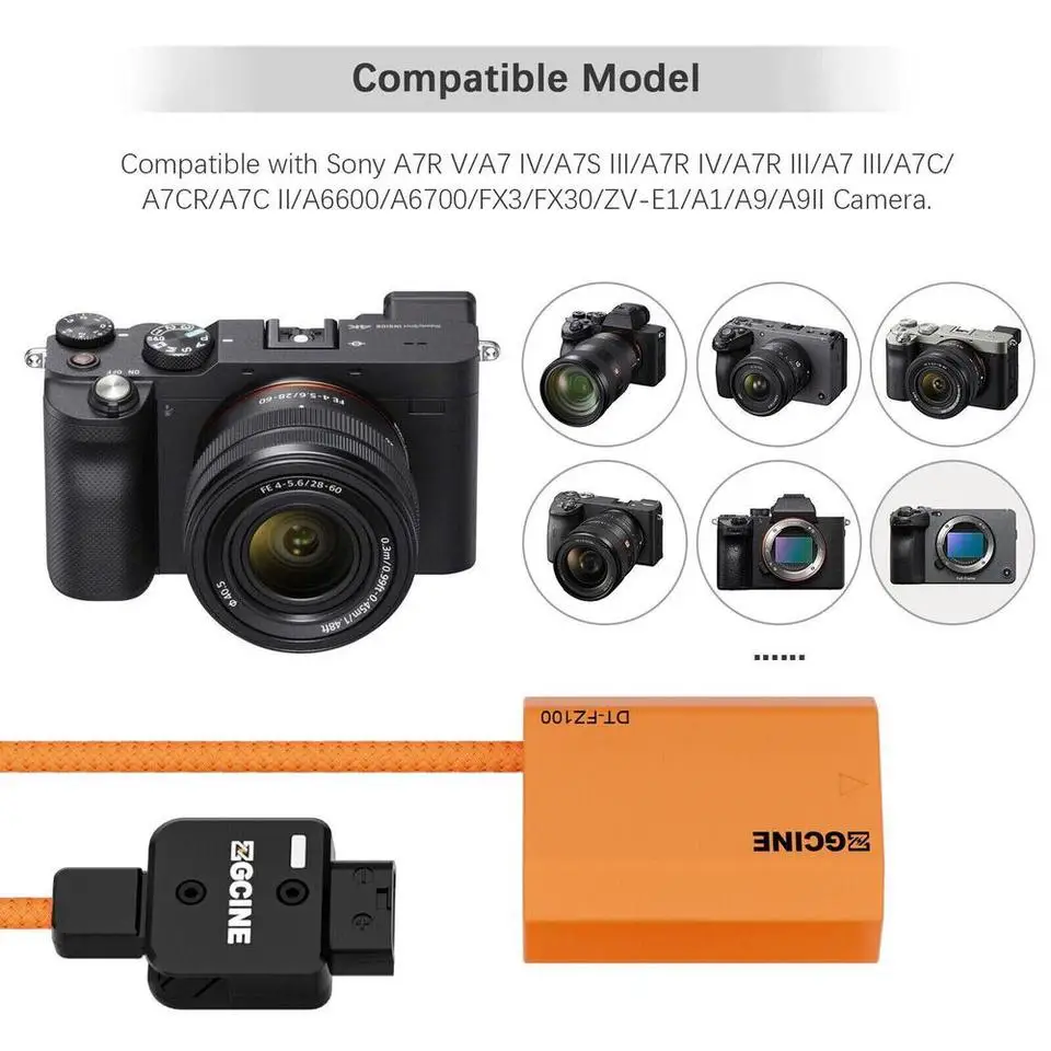 ZGCINE D-Tap إلى FZ-100 DTap USB-C PD إلى FZ-100 كابل بطارية الدمية لكاميرا Sony A7R V/A7 IV/A7S III/A7R IV