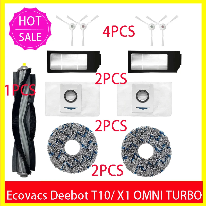 Ecovacs Deebot X1 OMNI / T10 OMNI Robotstofzuiger Reserveonderdelen, rubber / zijborstel, deksel, Hepa-filter, dweildoek, stofzak