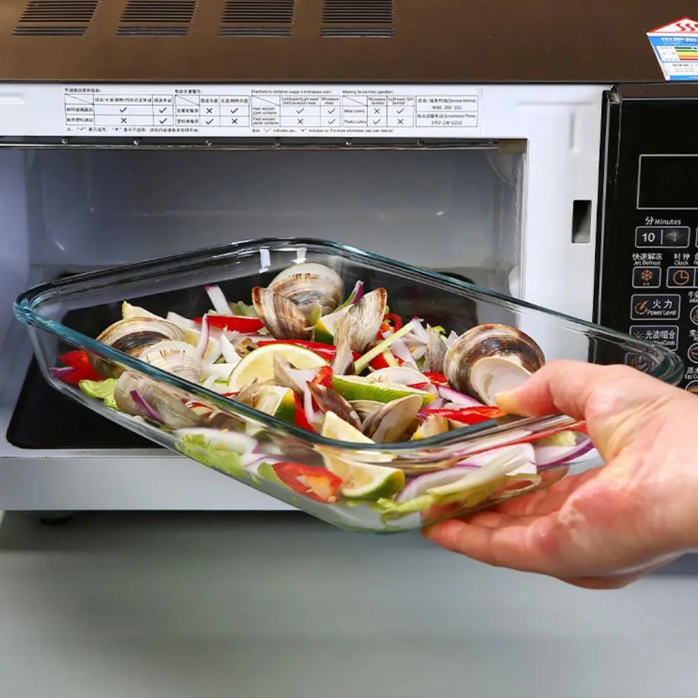 

Rectangular Glass Baking Dish Thickened with Lid Lasagna Baking Tray High Temperature Resistant Baking Pans Microwave
