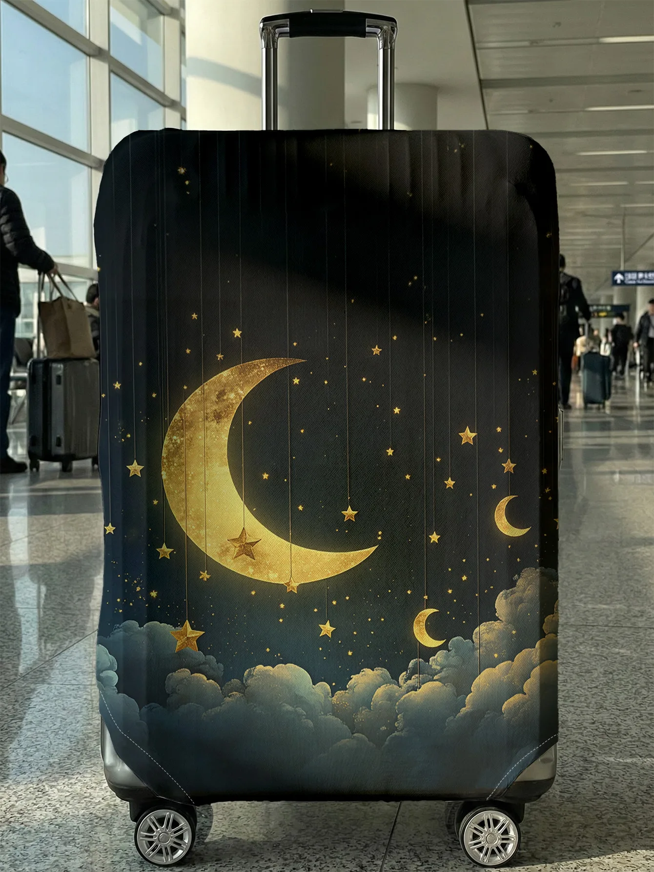 

Black Gold Moon Star Cloud Luggage Cover, Suitable for 18-32 Inch Luggage Cover, Luggage Handle Glove, Travel Accessories