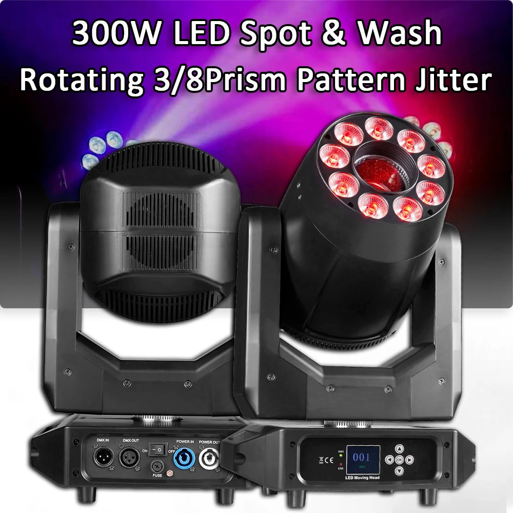 LED 300W Moving Head Light Beam Spot  Zoom  3/8 Prisms 14 Gobos 7 Color Wheel Discharge Lens DJ Party Stage Lighting