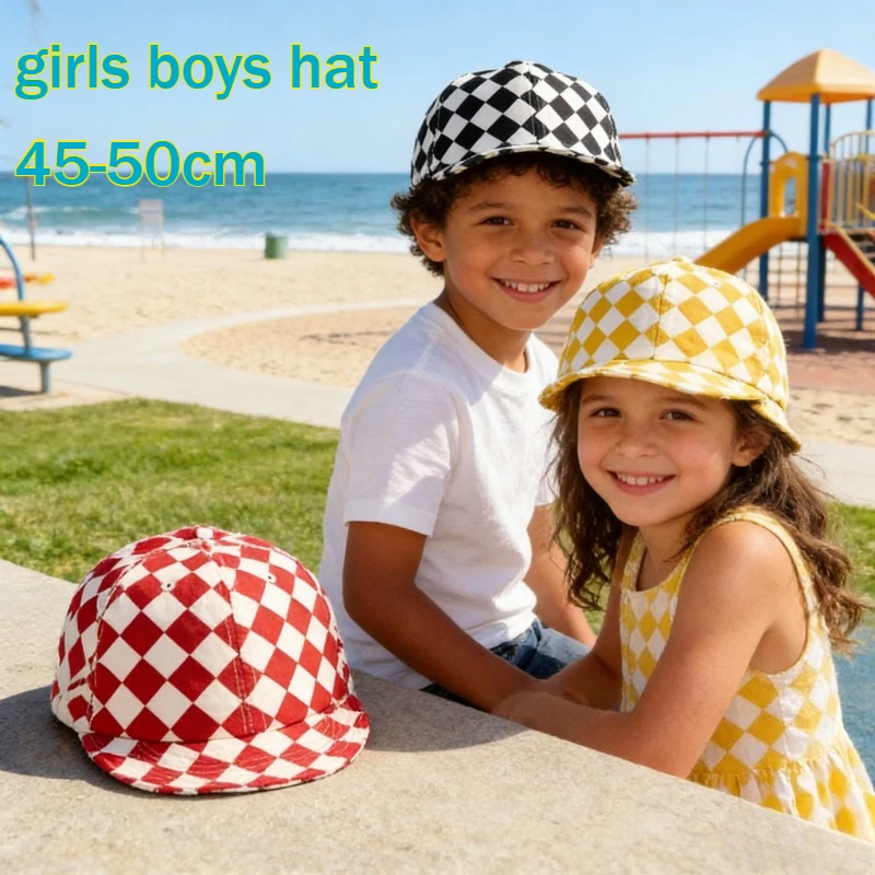 

Baby Boy Hat 45-50CM Cotton Fashion Lattice Plaid Snapback Baseball Cap Infant Toddler Kid Girl Adjustable Hats Baby Accessories