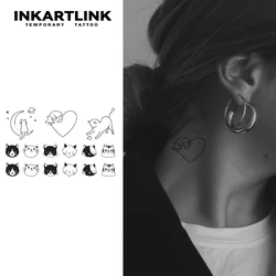 Line kitten Temporary Tattoo,Lasts To 15 Days New Technology Magic Waterproof Semi Permanent Sticker.