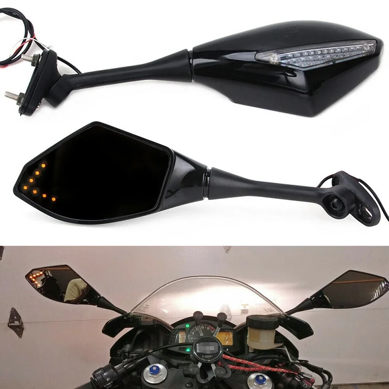 Motorcycle Rearview Mirrors with LED Turn Signals Light For Honda Cbr 600 Rr 2004-2010 Double Light Acrylic Glass Reverse Mirror