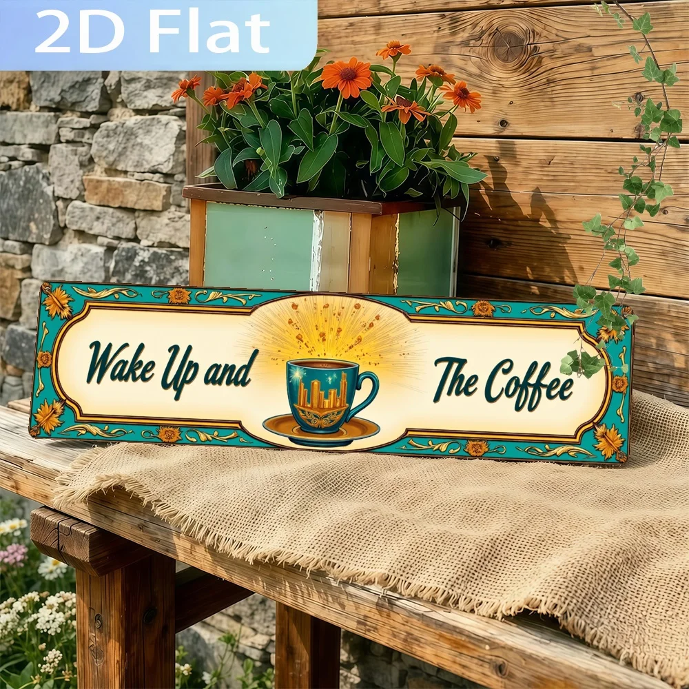 2D Flat - A Two-Dimensional Aluminum Piece Showcasing a Vintage Cup And Text Design, Ideal for Farmhouse Decoration