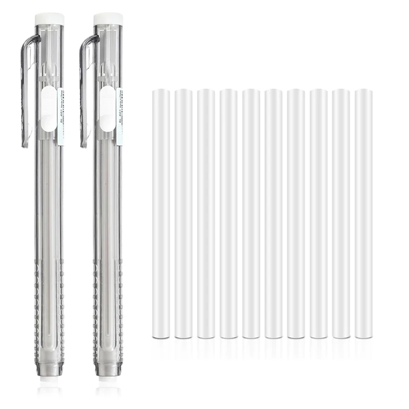 QWE-12 Pack Retractable Mechanical Eraser Pens, 2 Pen Erasers With 10 Replacement Eraser Refills For School Home Office