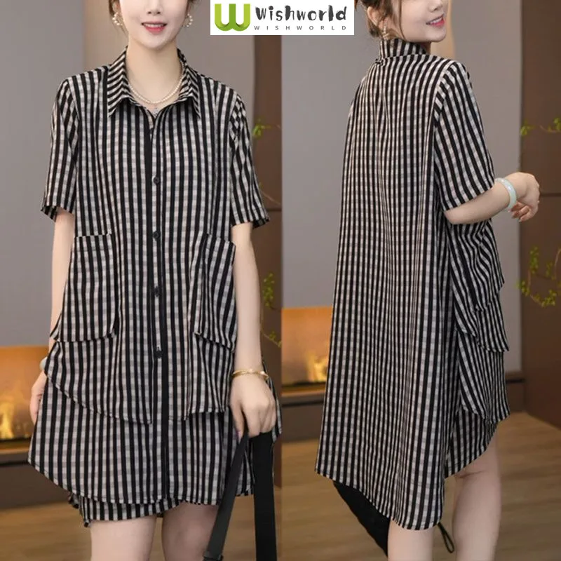 

Spring and Summer New Fashionable Loose Fitting Slimming Mid Length Short Sleeved Top and Shorts Printed Two-piece Set