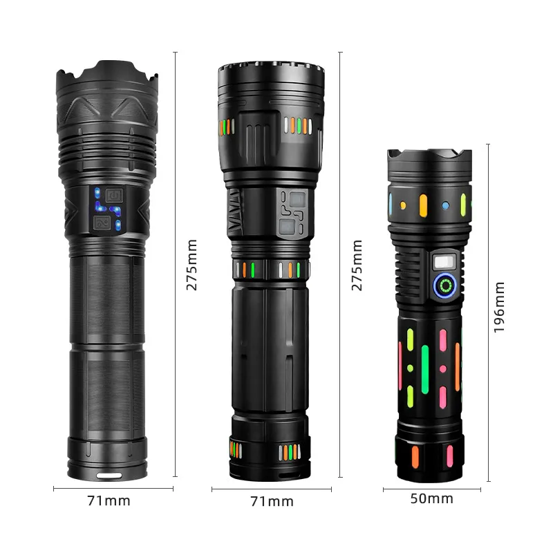 Linterna LED ultrabrillante de largo alcance, linterna táctica de emergencia con Zoom, linterna de Camping con función de visualización de energía