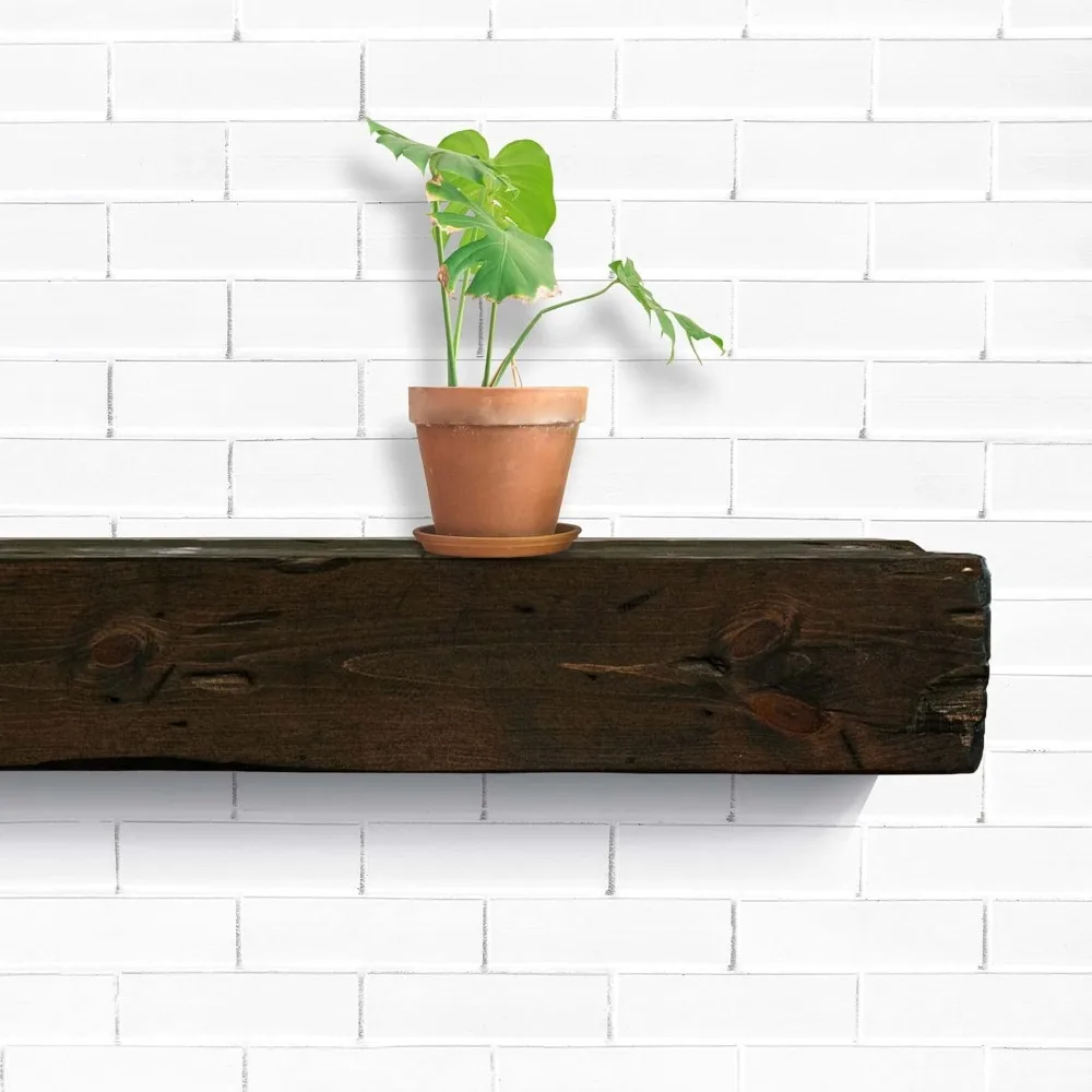 Mantel, family mantel, wall mounted shelving, rustic feel, floating shelf, modern design style, solid wood. (dark brown)