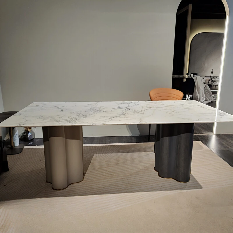 Natural Marble Dining-Table Household Square Dining Table Model Room Villa Dining Table