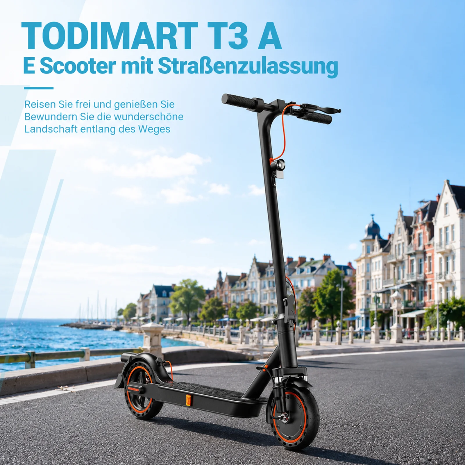 TODIMART T6 ABE E Scooter für Erwachsene, 30 km Reichweite, Faltbarer Elektroroller,8.5 inch Zollreifen, Doppelstoßdämpfer, e roller mit straßenzulassung – Detail 2