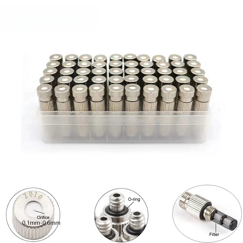 100Pcs 3/16 Thread High Pressure Mist Nozzle With Filter Anti Drip Fogging Sprinkler Garden Agriculture Cooling Humidfy Fittings