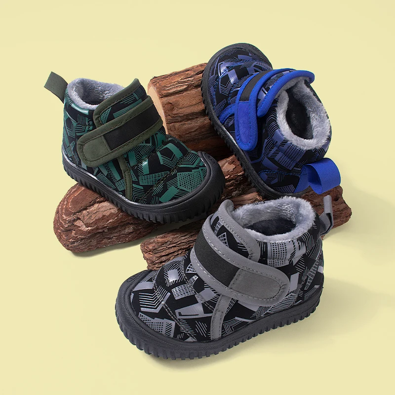 New Winter Fleece-Lined Kids Ankle Boots, Soft-Soled Casual Warm Cotton Shoes for Boys and Girls