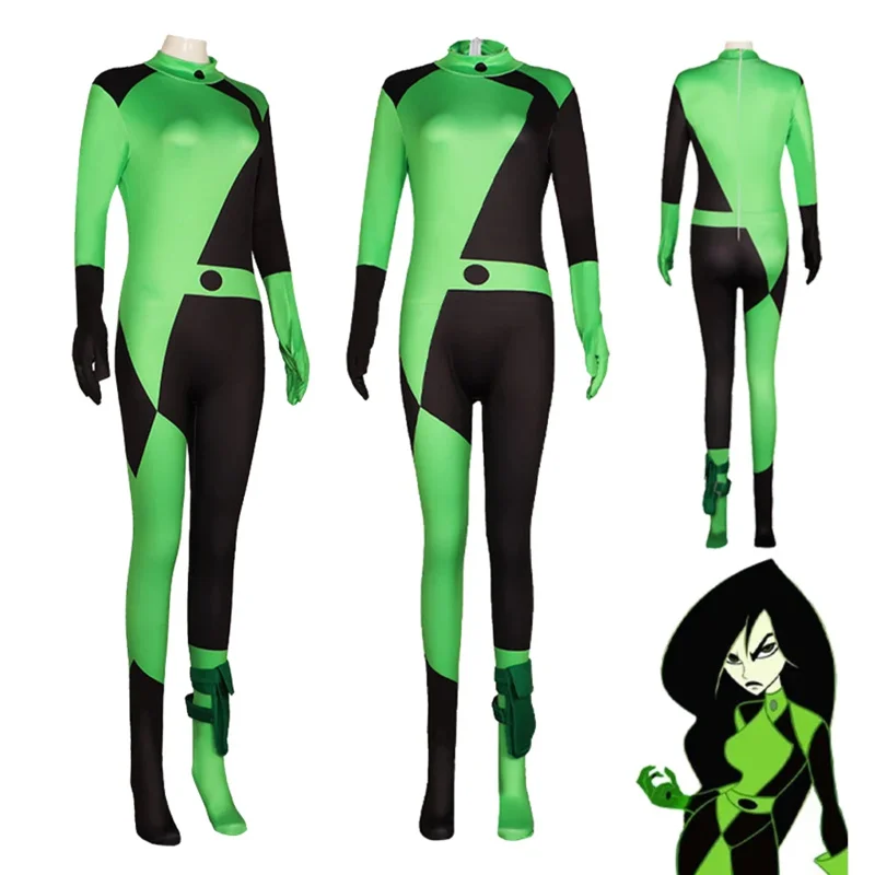 Shego Kim Cosplay Costume Women Adult Fantasy Jumpsuit Outfits Halloween Carnival Party Disguise Roleplay Suit Fashion New OA516
