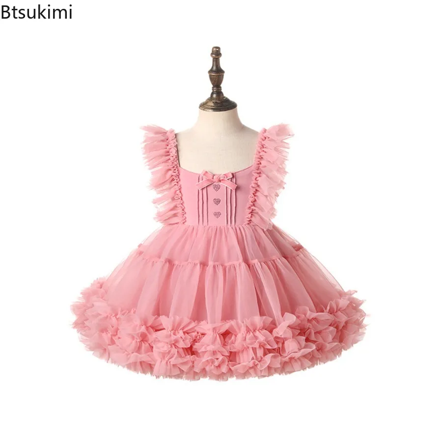 Summer New Fashion Baby Girl's Princess Butterfly Tutu Dress Puff Sleeve Child Tulle Vestido Pageant Party Birthday Kids Clothes